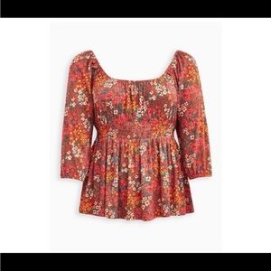 Torrid Textured Jersey Smocked Waist Top Orange Floral Plus Size 3 sz 3x